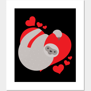 Cute & Adorable Valentines Day Sloth Hugging Heart Posters and Art